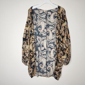 Earthbound Womens L/XL Orange Black Paisley Duster Dolman Summer Top Cover
